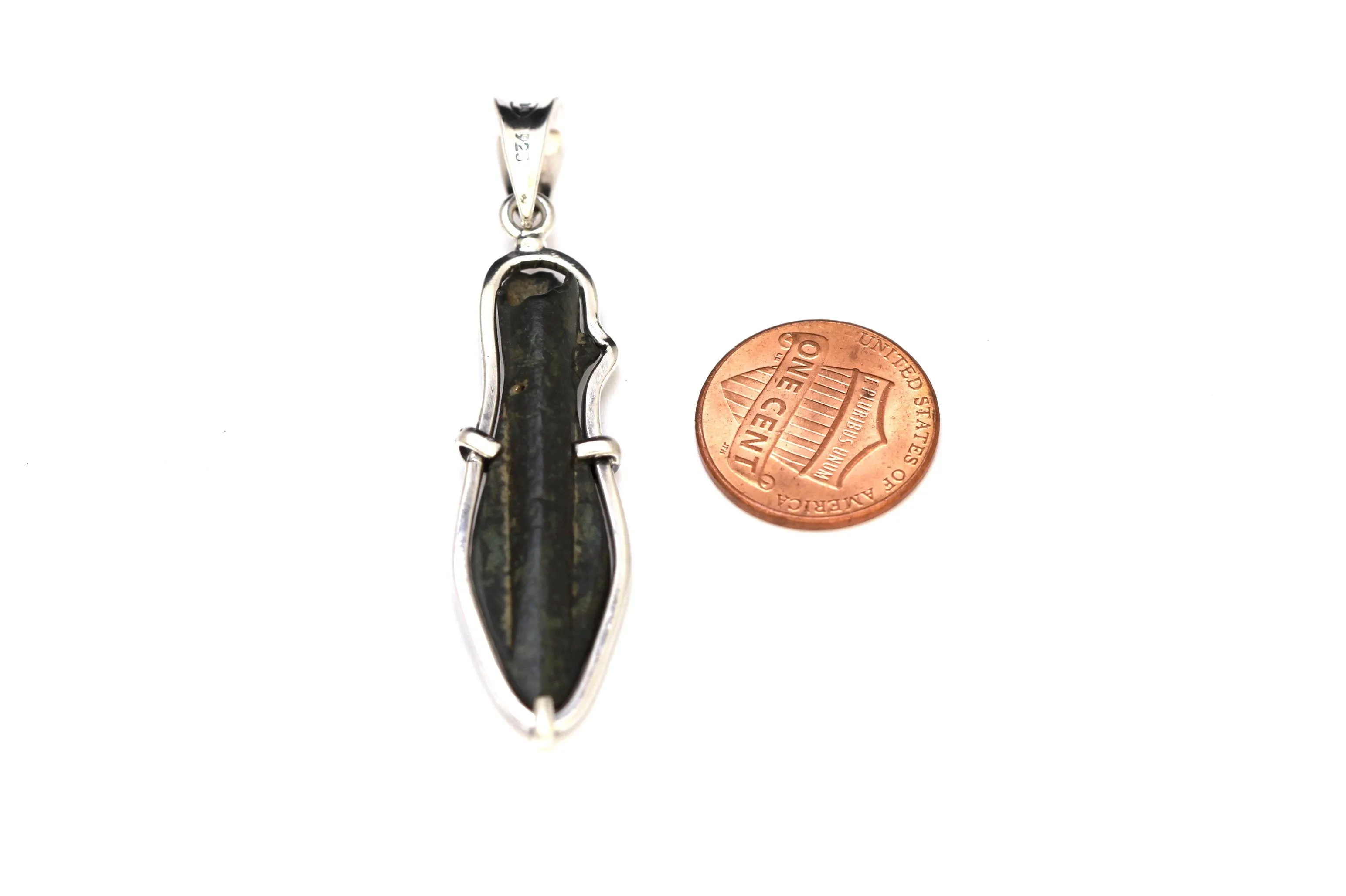 Silver Pendant, Ancient Roman Bronze Arrowhead, silver chain, Certificate 6474