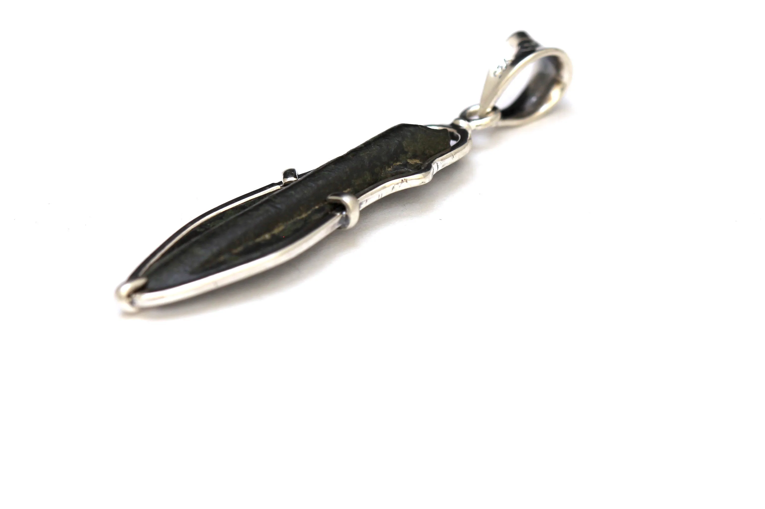 Silver Pendant, Ancient Roman Bronze Arrowhead, silver chain, Certificate 6474
