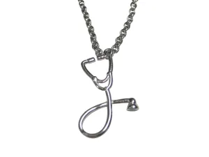 Silver Toned Vertical Medical Stethoscope Pendant Necklace