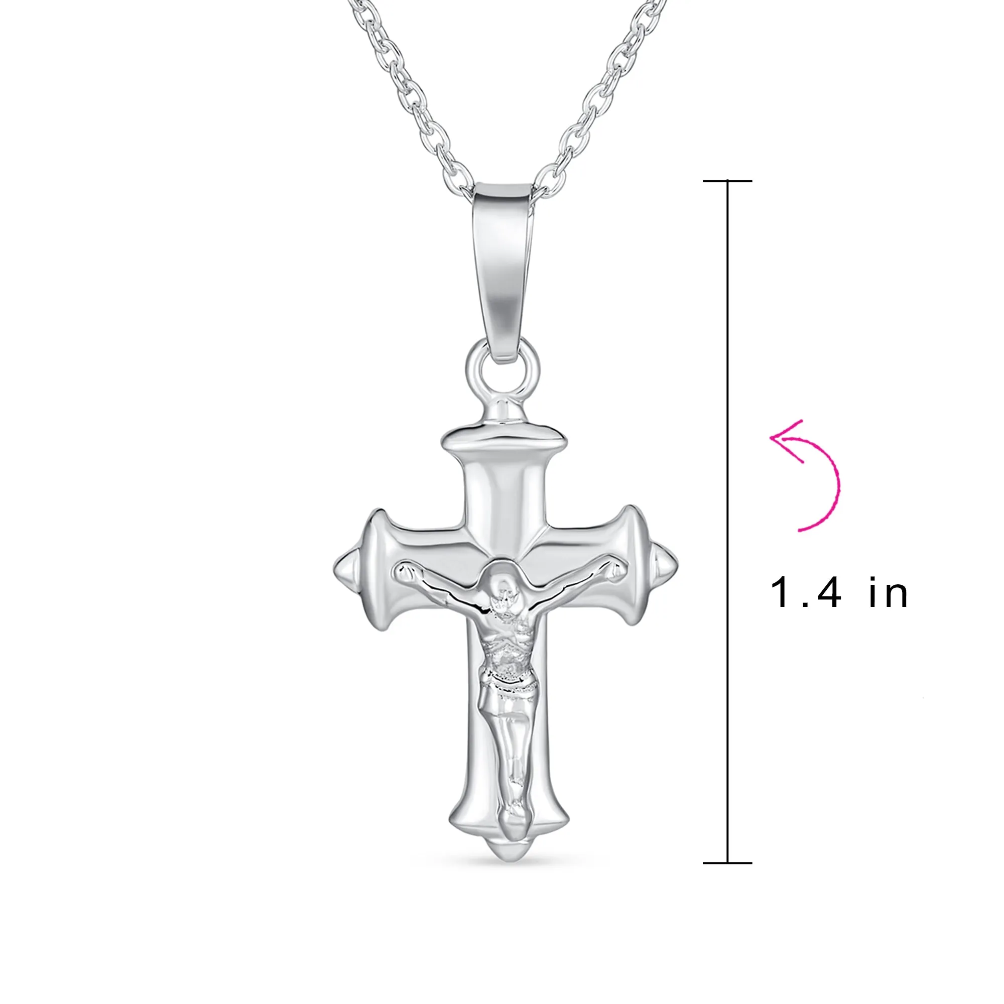 Simple Christian Catholic Pendant Necklace Jesus Crucifix Cross Silver Chain
