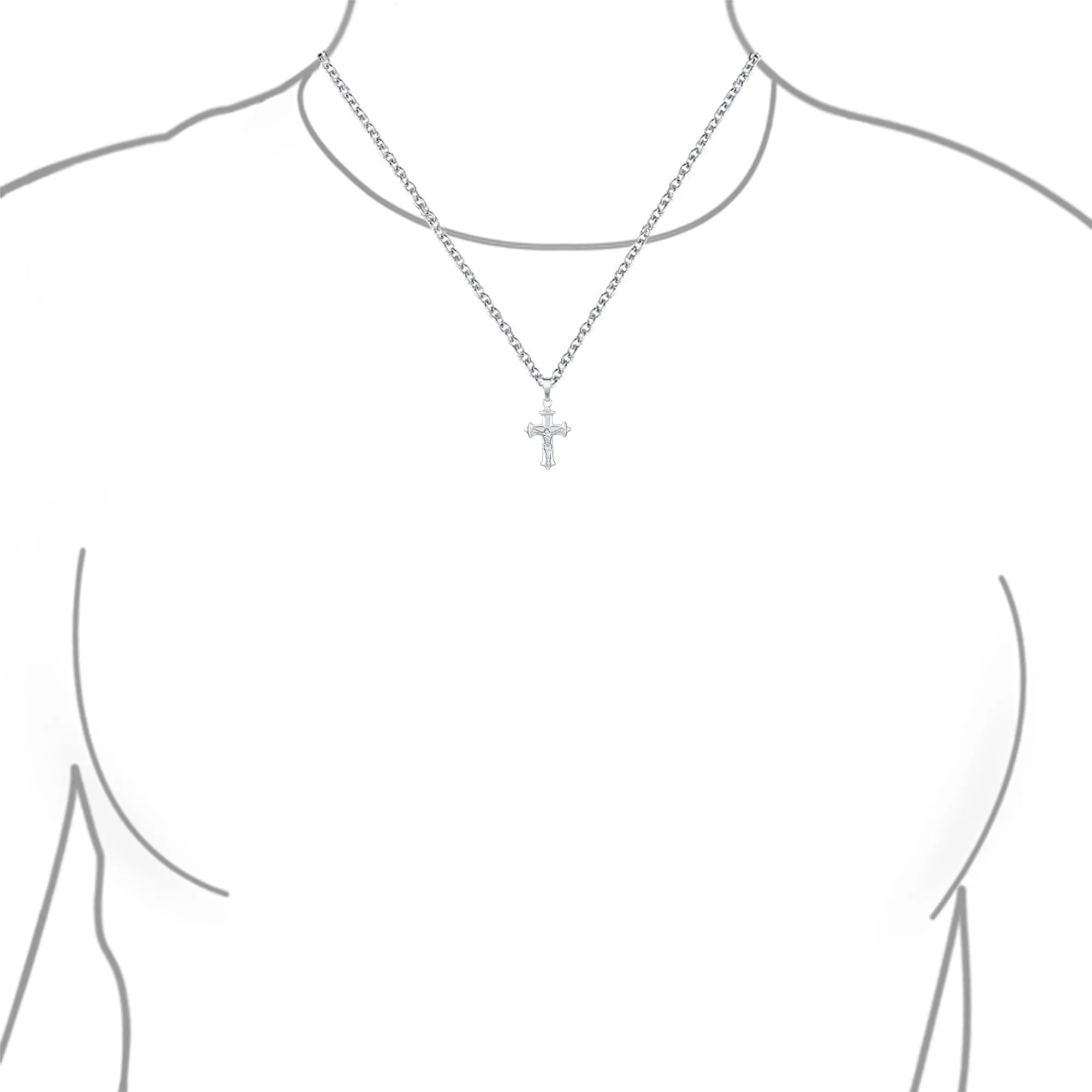 Simple Christian Catholic Pendant Necklace Jesus Crucifix Cross Silver Chain