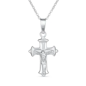 Simple Christian Catholic Pendant Necklace Jesus Crucifix Cross Silver Chain