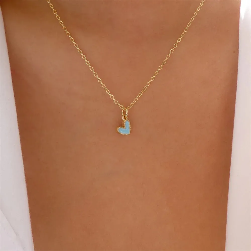 Simple Color Heart Pendant Pearl Necklace For Women Girls Fashion Gold-plate Choker Necklaces 2024 New Trend Jewelry