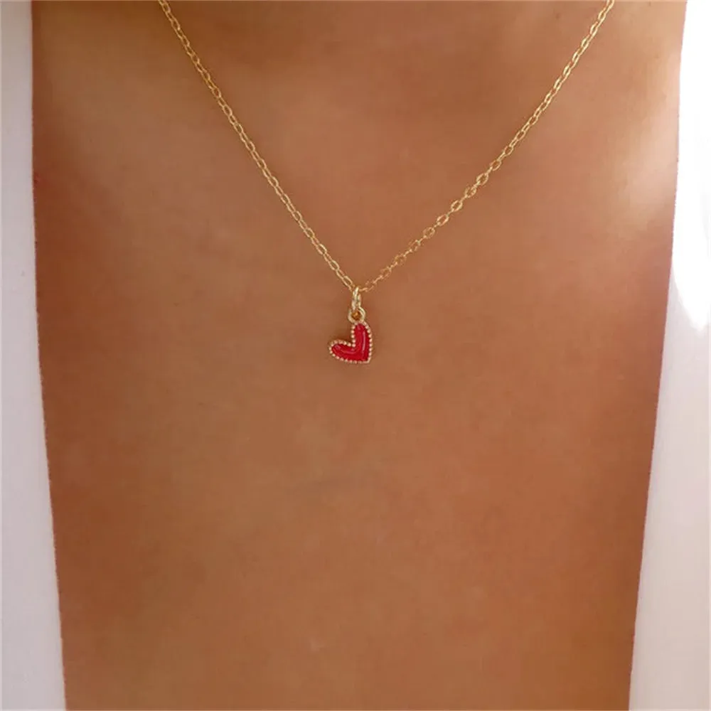 Simple Color Heart Pendant Pearl Necklace For Women Girls Fashion Gold-plate Choker Necklaces 2024 New Trend Jewelry