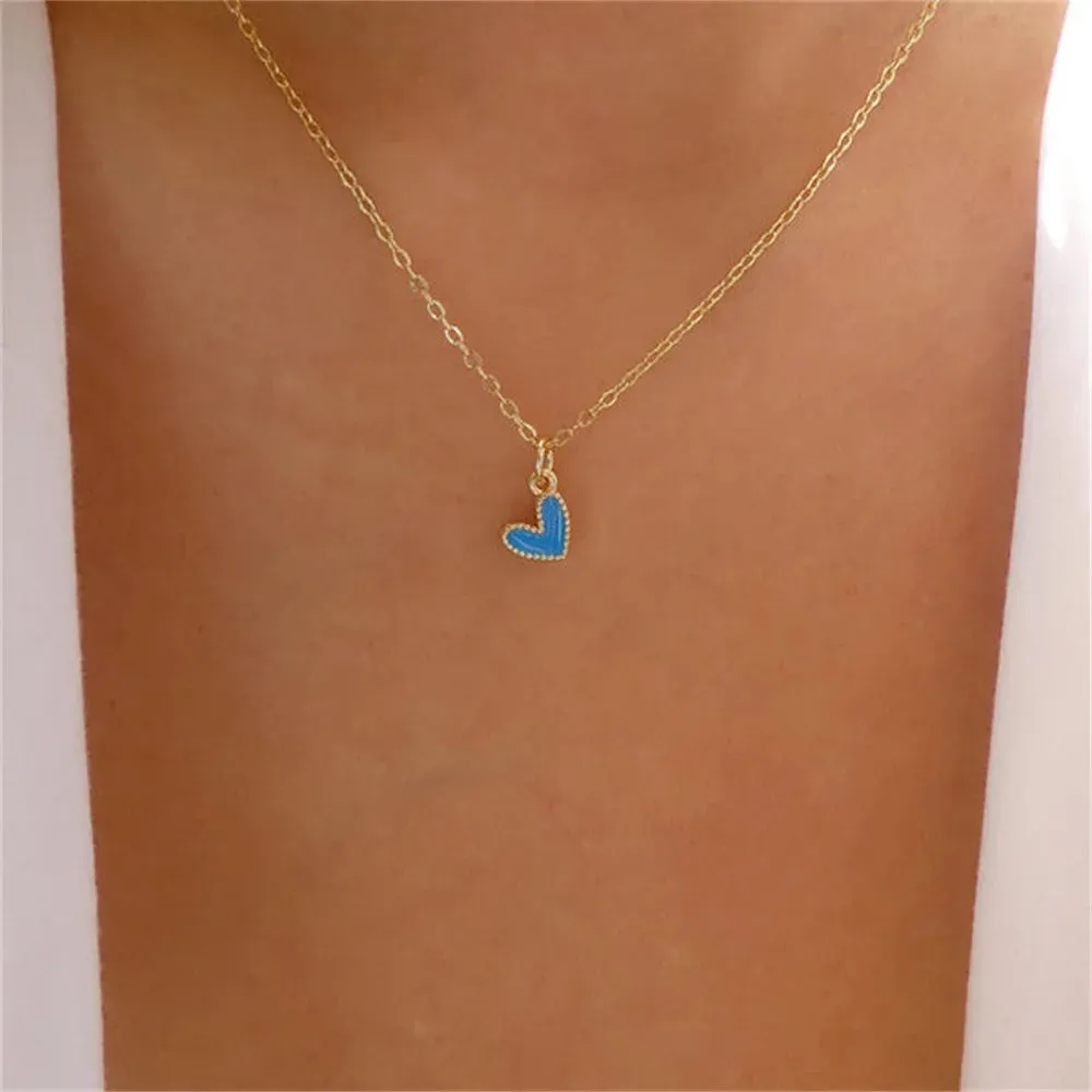 Simple Color Heart Pendant Pearl Necklace For Women Girls Fashion Gold-plate Choker Necklaces 2024 New Trend Jewelry