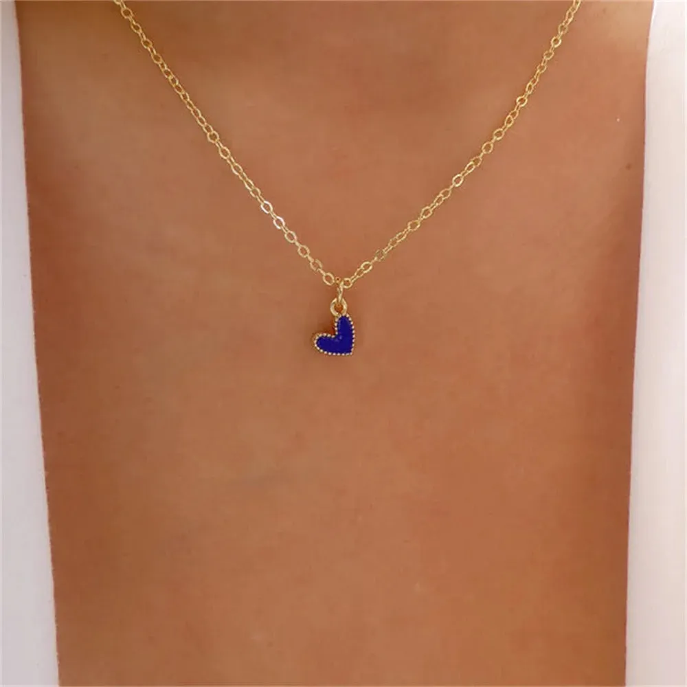 Simple Color Heart Pendant Pearl Necklace For Women Girls Fashion Gold-plate Choker Necklaces 2024 New Trend Jewelry