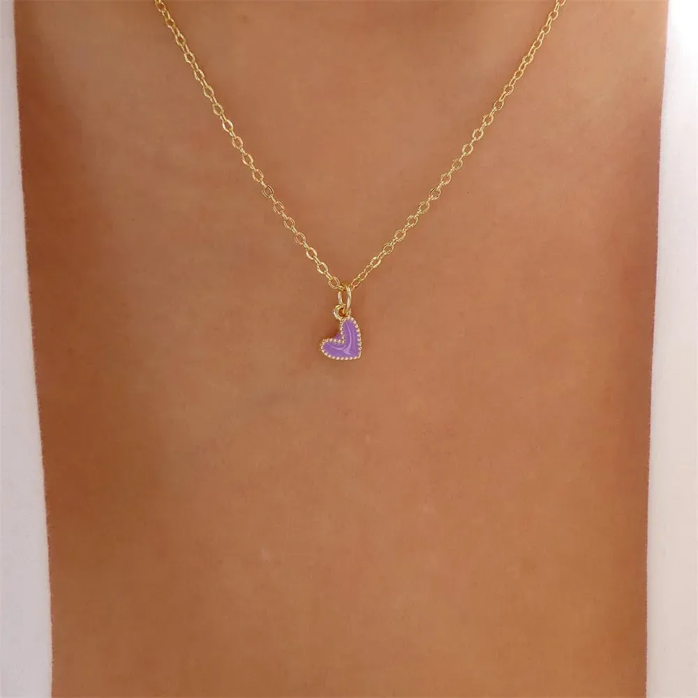 Simple Color Heart Pendant Pearl Necklace For Women Girls Fashion Gold-plate Choker Necklaces 2024 New Trend Jewelry