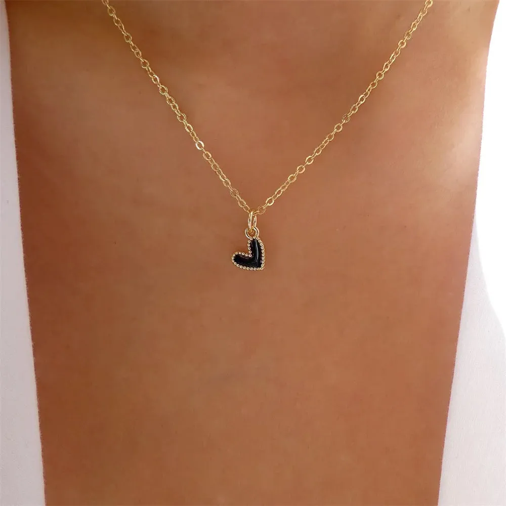 Simple Color Heart Pendant Pearl Necklace For Women Girls Fashion Gold-plate Choker Necklaces 2024 New Trend Jewelry