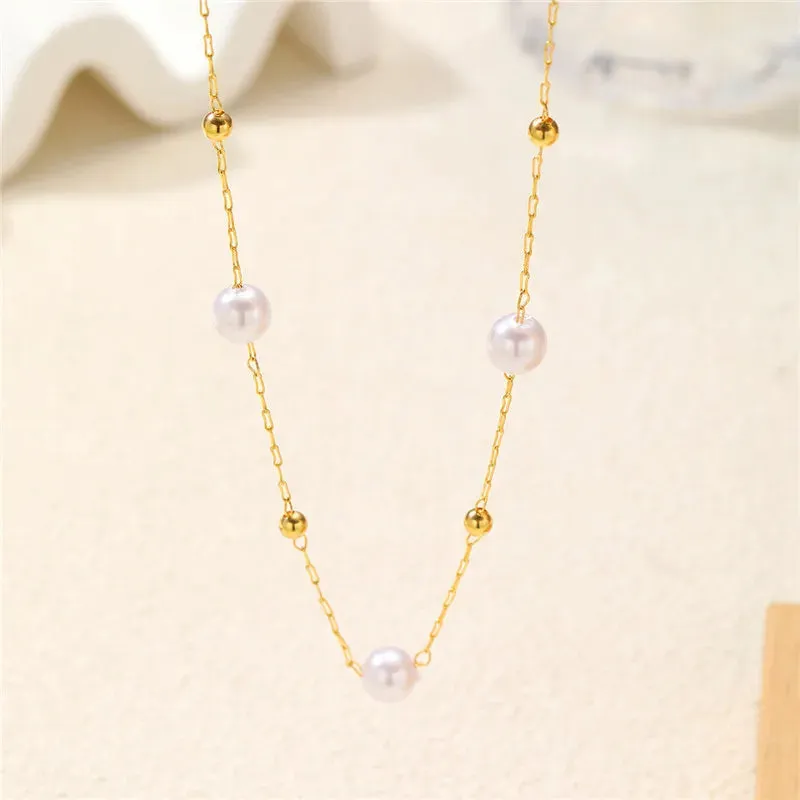 Simple Pearl Beads Chic Exquisite Necklace Gold Color Minimalist Jewelry Women