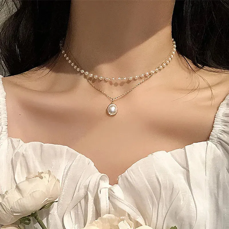 Simple Pearl Beads Chic Exquisite Necklace Gold Color Minimalist Jewelry Women