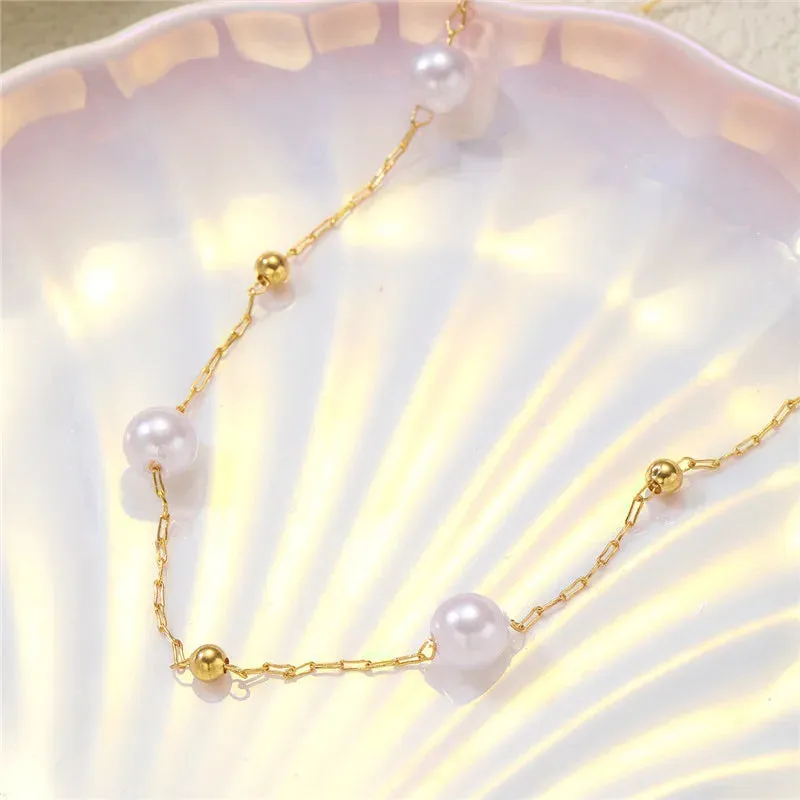 Simple Pearl Beads Chic Exquisite Necklace Gold Color Minimalist Jewelry Women