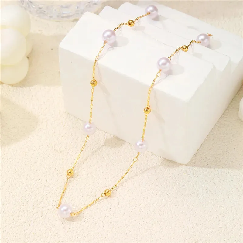 Simple Pearl Beads Chic Exquisite Necklace Gold Color Minimalist Jewelry Women