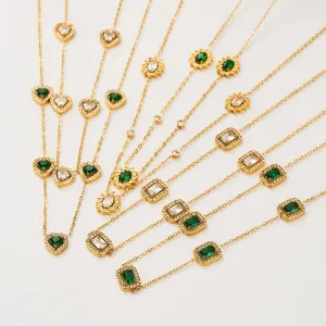 Simple Style Square Oval Heart Shape Stainless Steel Plating Inlay Zircon 18k Gold Plated Necklace