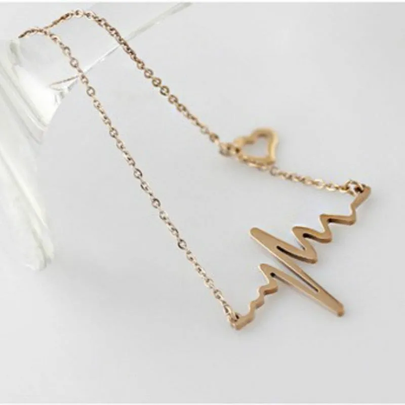 Simple Wave Heart Necklace | ECG Heartbeat Gold Pendant Charm | Necklace for Women Vintage Jewelry