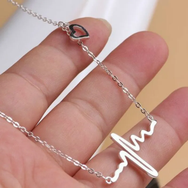 Simple Wave Heart Necklace | ECG Heartbeat Gold Pendant Charm | Necklace for Women Vintage Jewelry