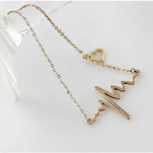 Simple Wave Heart Necklace | ECG Heartbeat Gold Pendant Charm | Necklace for Women Vintage Jewelry