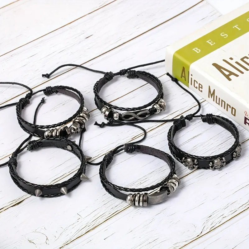 Skull Figure 8 Alloy & Cowhide Bracelet Set