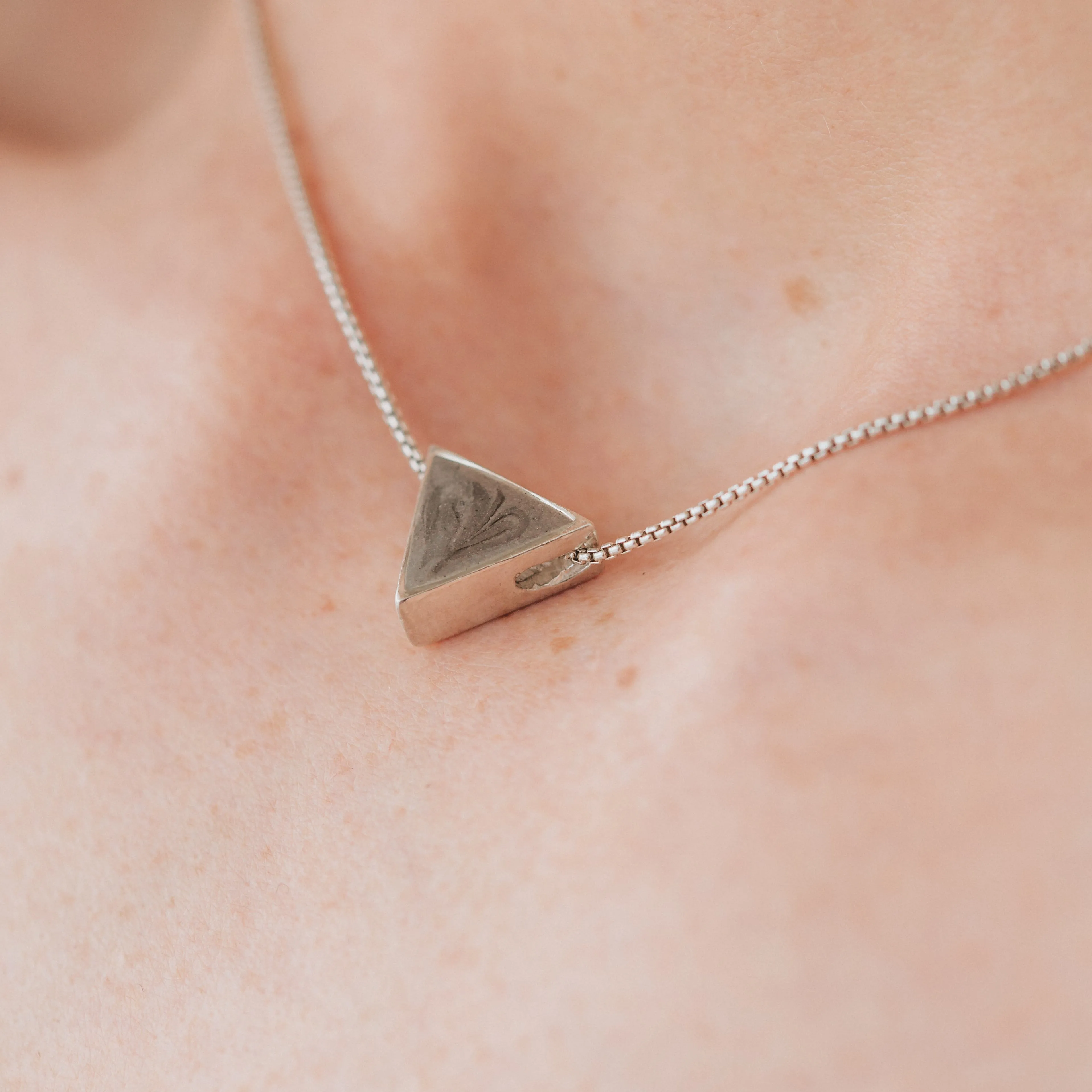 Sliding Triangle Cremation Necklace in Sterling Silver
