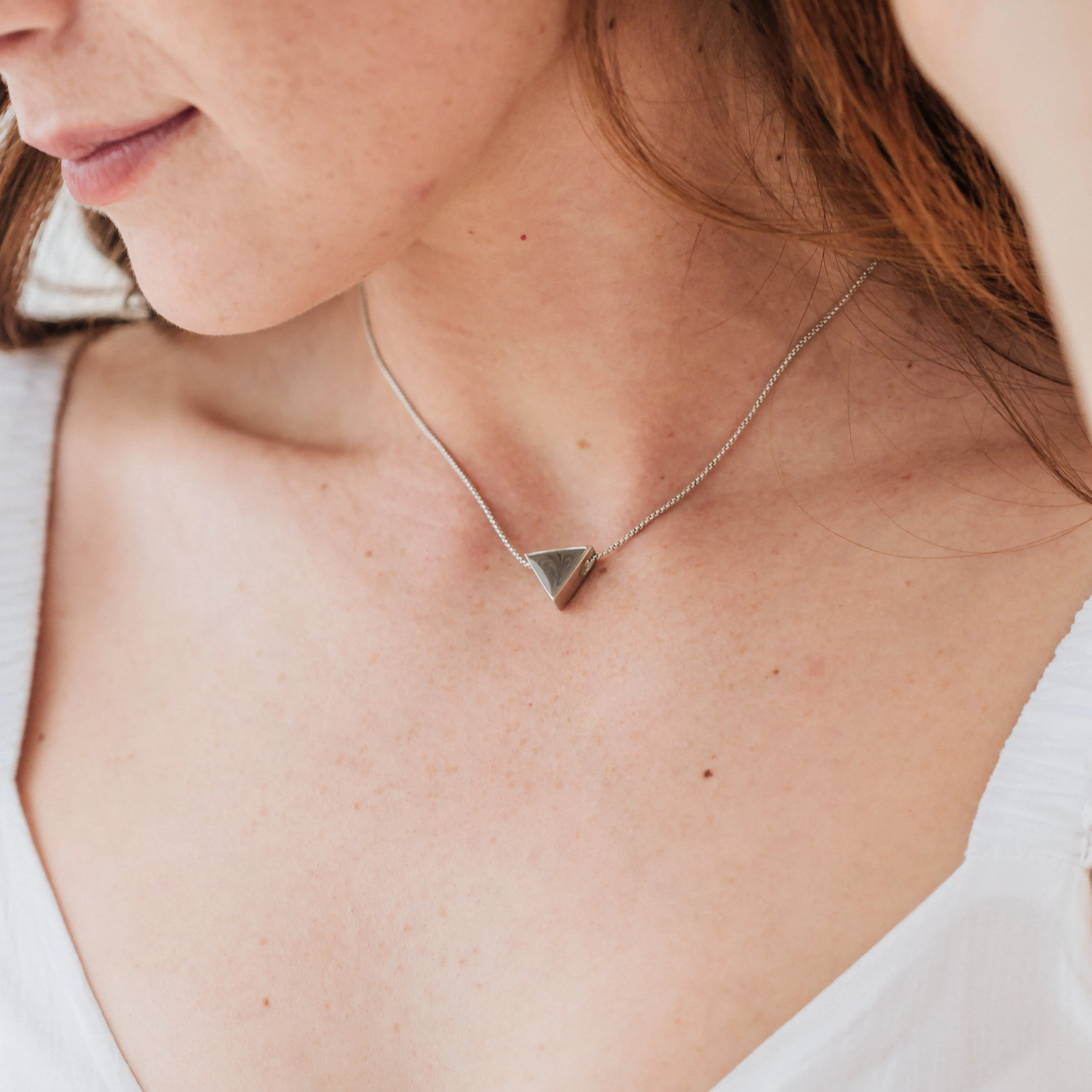 Sliding Triangle Cremation Necklace in Sterling Silver