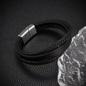 Small Men's Jewelry Hand-woven Leather Rope Bracelet DIY Magnetic Buckle
