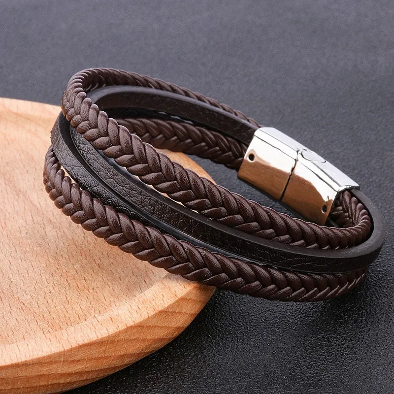 Small Men's Jewelry Hand-woven Leather Rope Bracelet DIY Magnetic Buckle