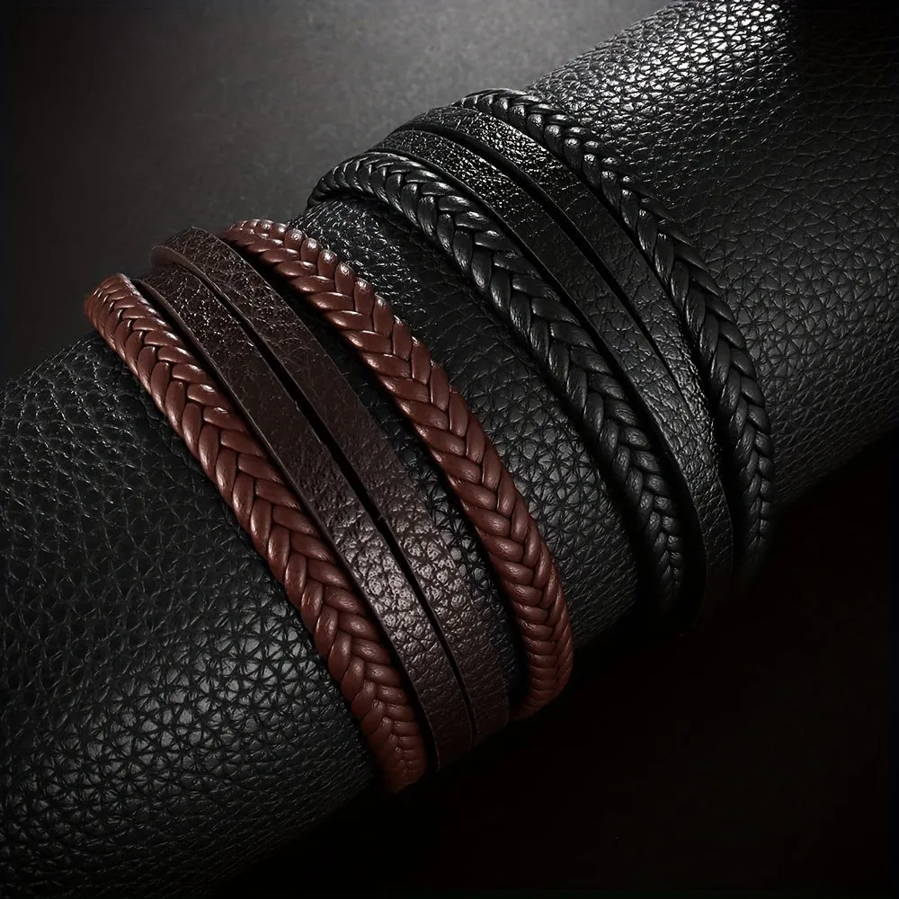 Small Men's Jewelry Hand-woven Leather Rope Bracelet DIY Magnetic Buckle