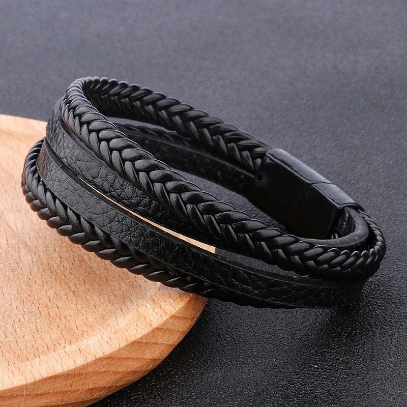 Small Men's Jewelry Hand-woven Leather Rope Bracelet DIY Magnetic Buckle