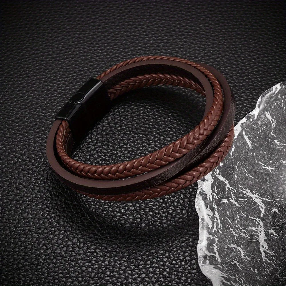 Small Men's Jewelry Hand-woven Leather Rope Bracelet DIY Magnetic Buckle