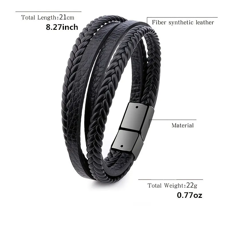 Small Men's Jewelry Hand-woven Leather Rope Bracelet DIY Magnetic Buckle