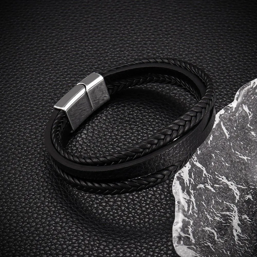 Small Men's Jewelry Hand-woven Leather Rope Bracelet DIY Magnetic Buckle
