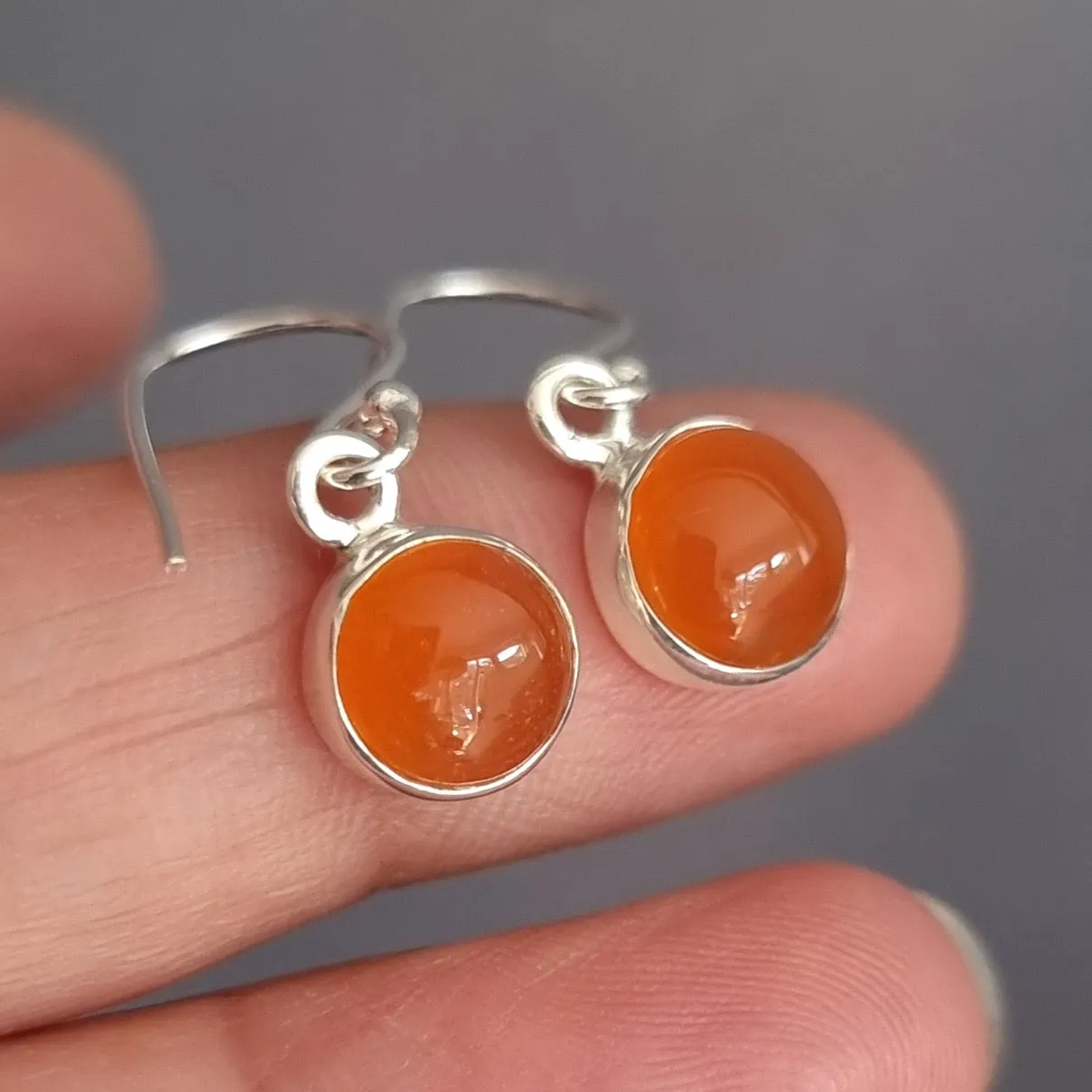 Small Round Carnelian 925 Sterling Silver Earrings, E13CARN