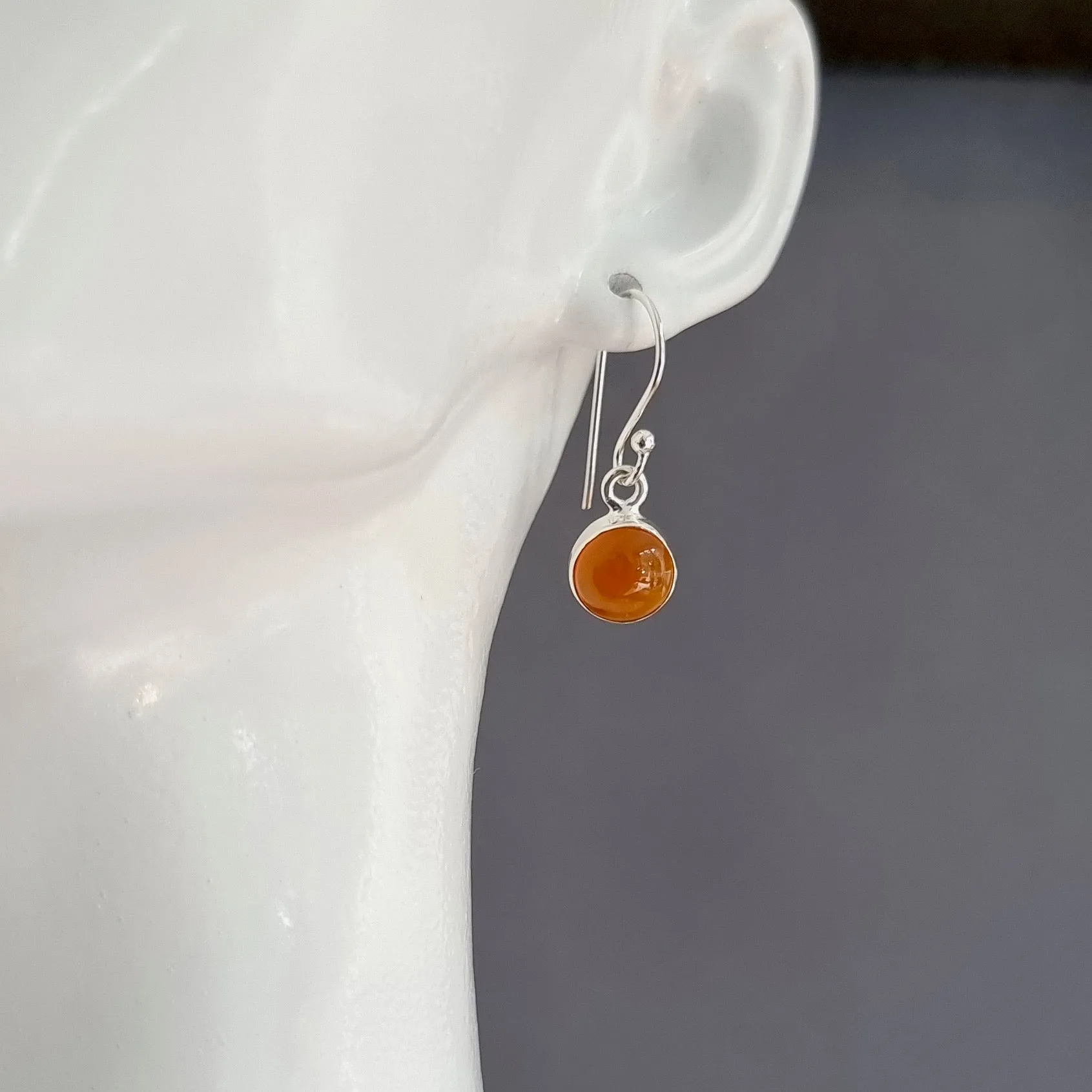 Small Round Carnelian 925 Sterling Silver Earrings, E13CARN