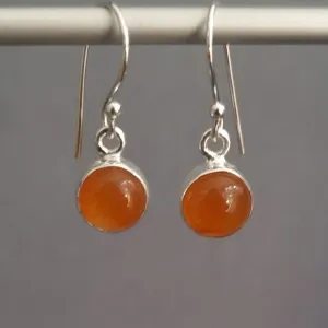 Small Round Carnelian 925 Sterling Silver Earrings, E13CARN