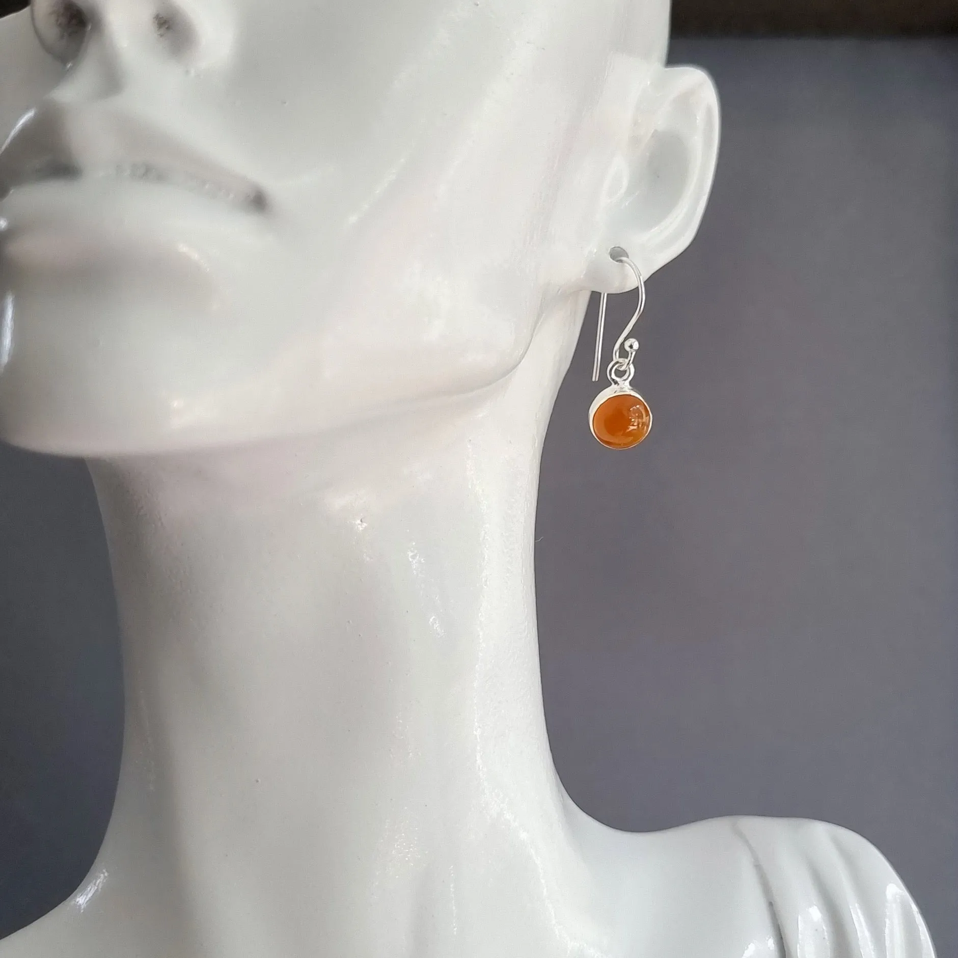 Small Round Carnelian 925 Sterling Silver Earrings, E13CARN