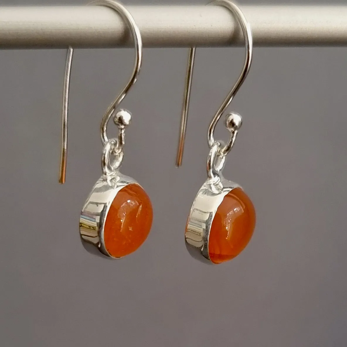 Small Round Carnelian 925 Sterling Silver Earrings, E13CARN