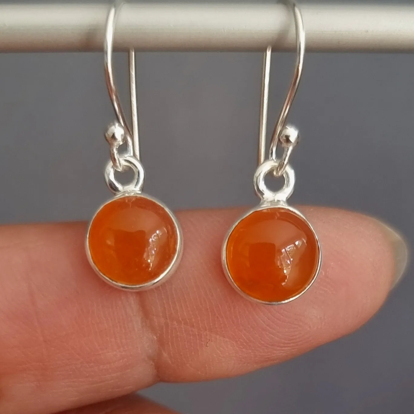 Small Round Carnelian 925 Sterling Silver Earrings, E13CARN