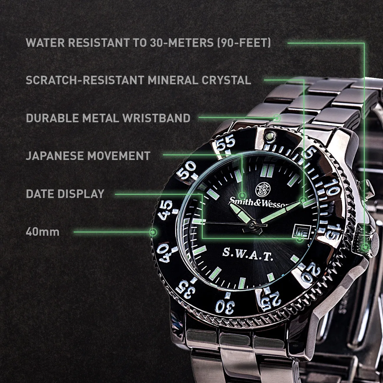 Smith & Wesson Metal SWAT Watch - Back Glow