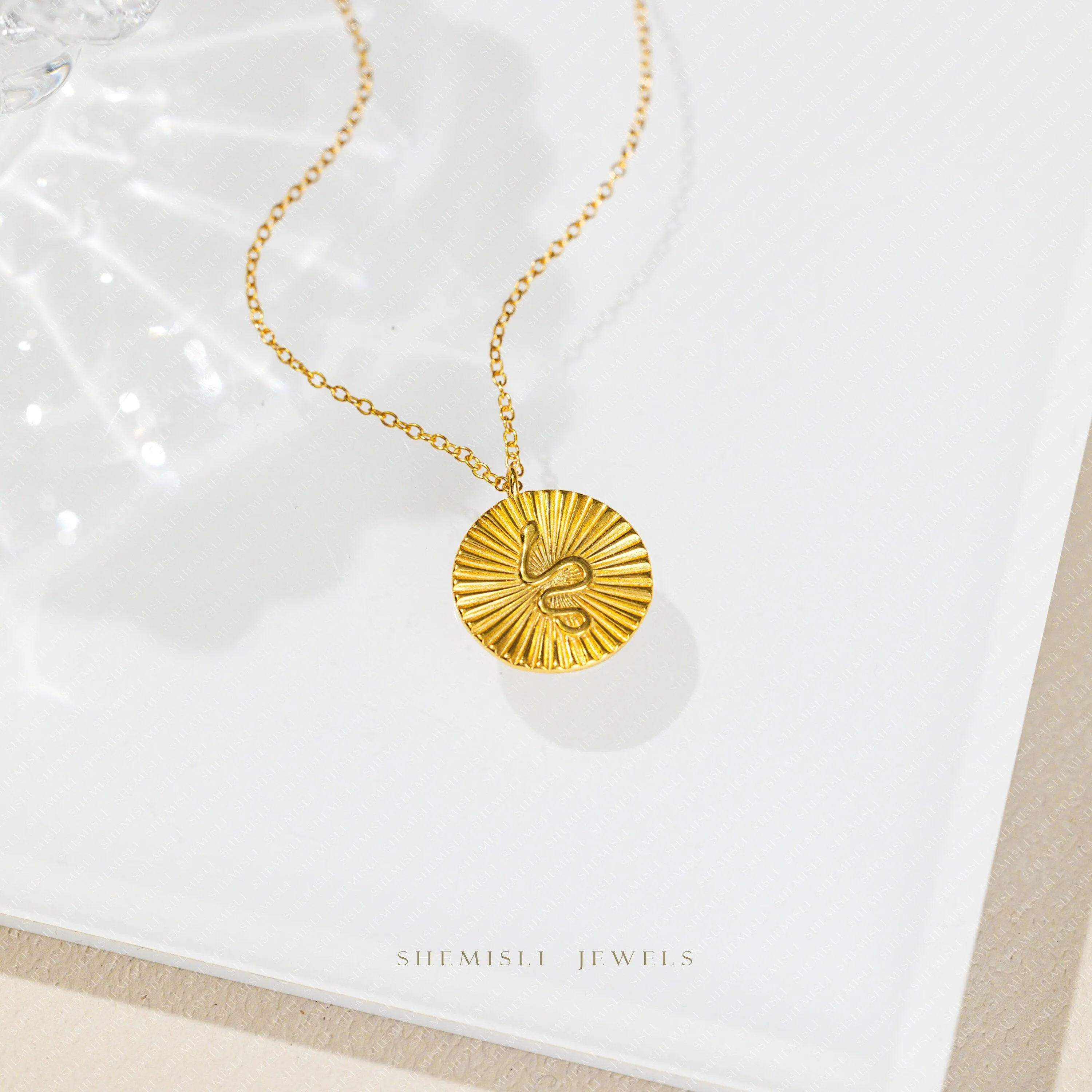 Snake Disc Necklace, Silver or Gold Plated  (15.5" 2") SHEMISLI - SN019