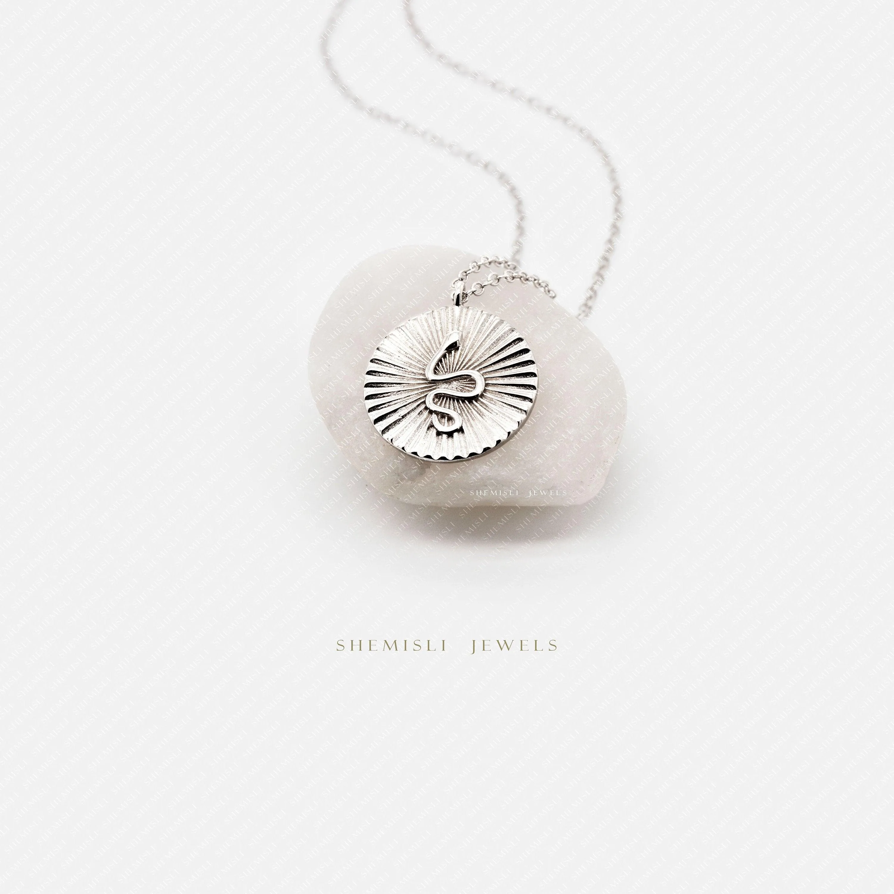 Snake Disc Necklace, Silver or Gold Plated  (15.5" 2") SHEMISLI - SN019