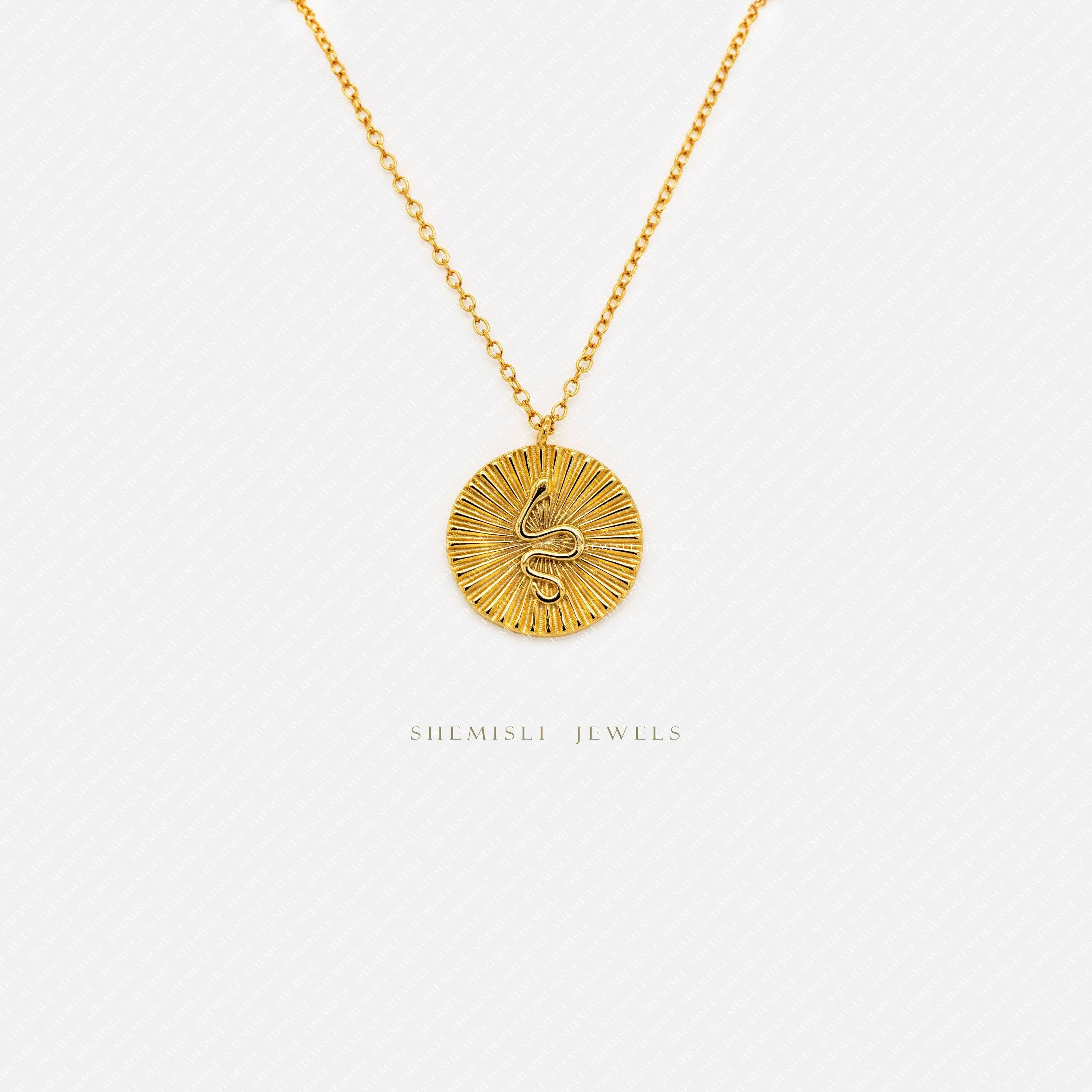 Snake Disc Necklace, Silver or Gold Plated  (15.5" 2") SHEMISLI - SN019