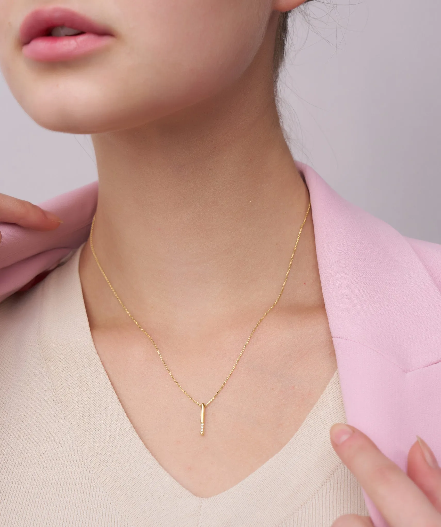 Solid 14K Gold Bar Diamond Necklace
