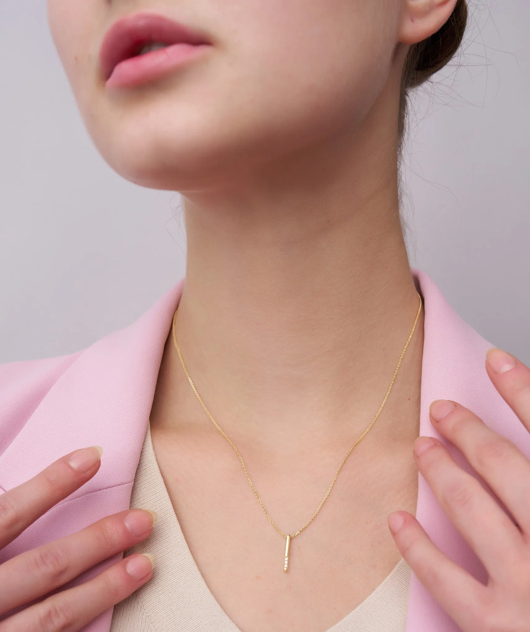 Solid 14K Gold Bar Diamond Necklace