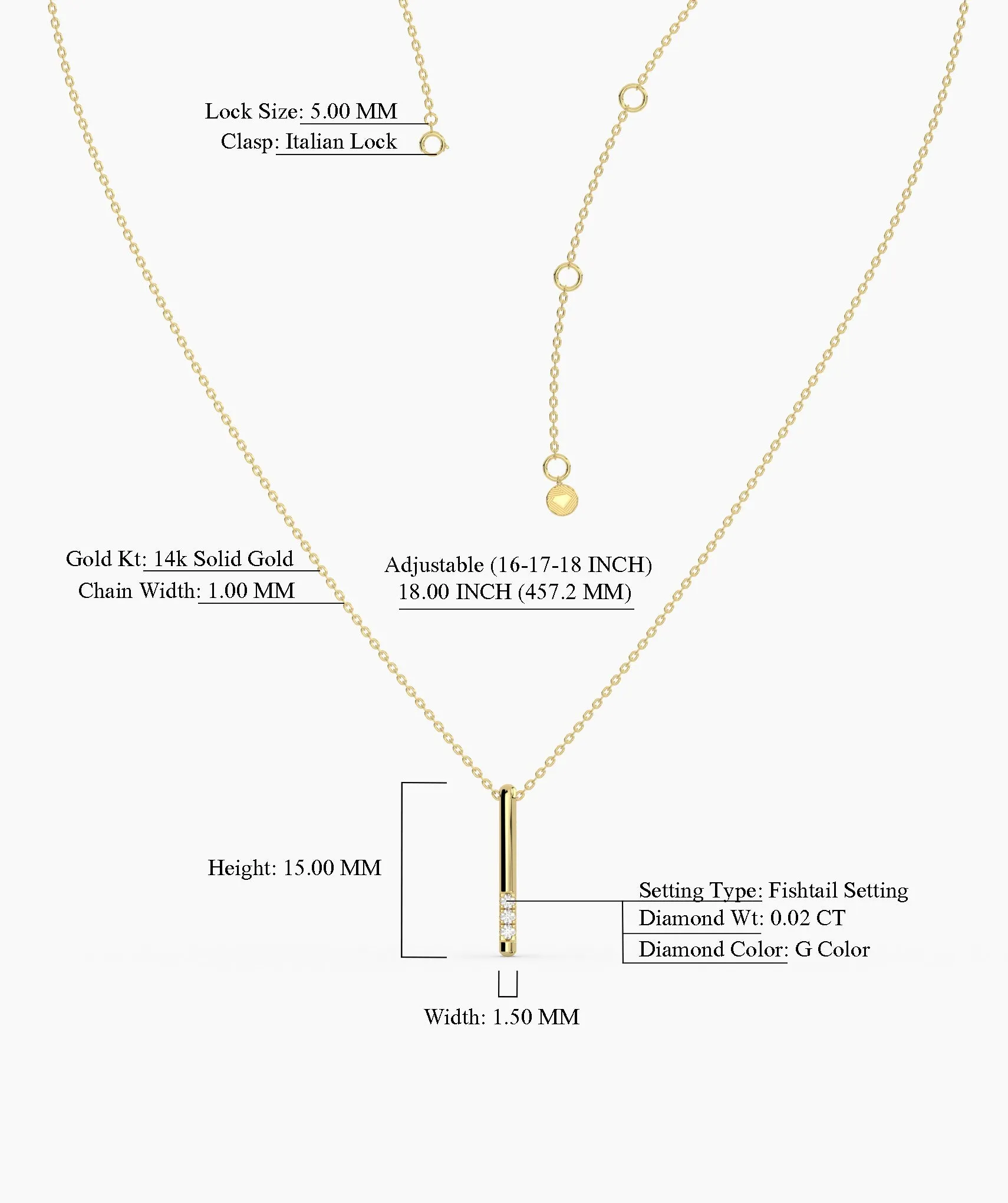 Solid 14K Gold Bar Diamond Necklace