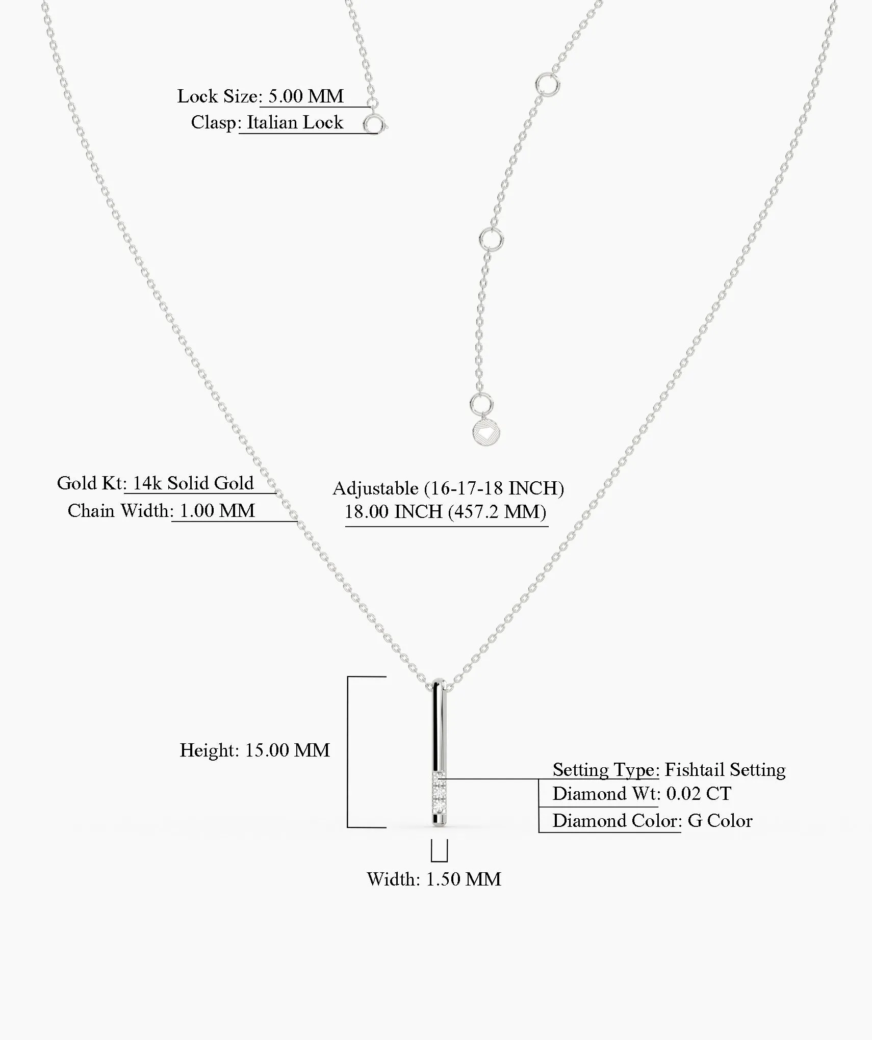 Solid 14K Gold Bar Diamond Necklace