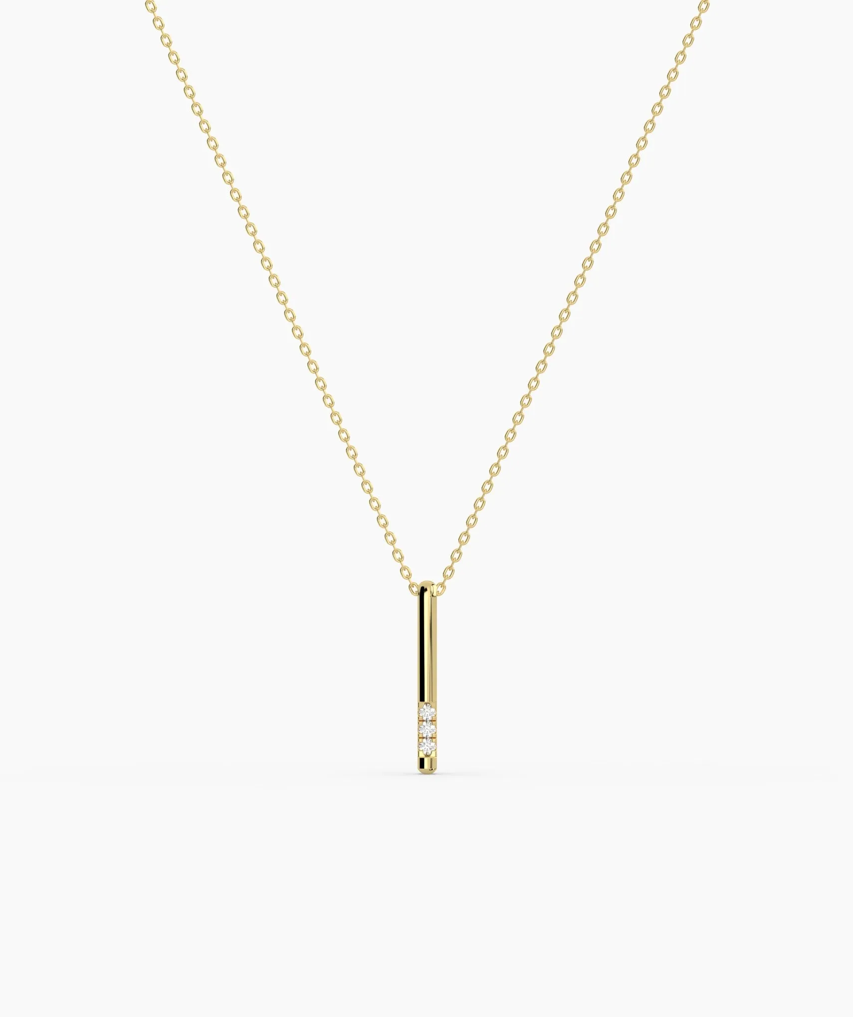 Solid 14K Gold Bar Diamond Necklace