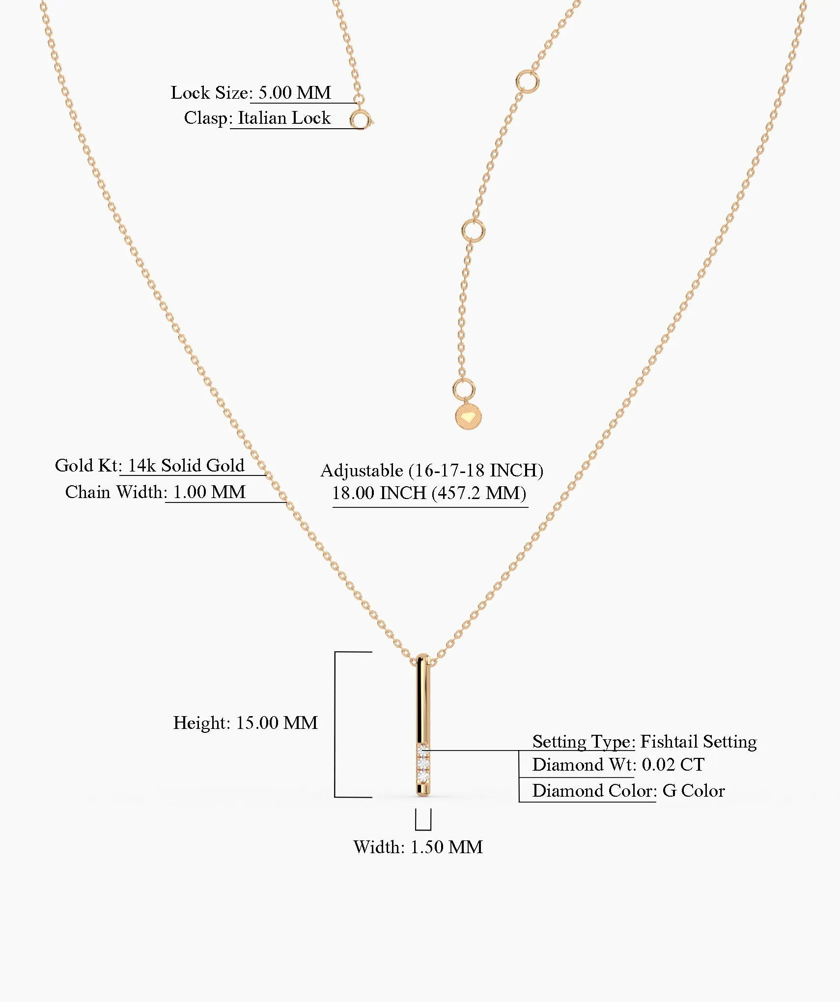 Solid 14K Gold Bar Diamond Necklace