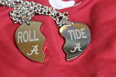 SOLID STAINLESS SPLIT HEART NECKLACES ALABAMA CRIMSON ROLL TIDE BAMA