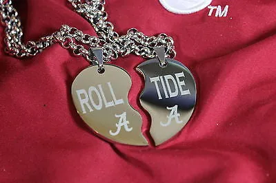 SOLID STAINLESS SPLIT HEART NECKLACES ALABAMA CRIMSON ROLL TIDE BAMA