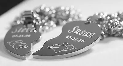 SOLID STAINLESS STEEL ARROW THROUGH HEARTS SPLIT HEART NECKLACES VALENTINE