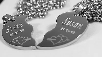 SOLID STAINLESS STEEL ARROW THROUGH HEARTS SPLIT HEART NECKLACES VALENTINE